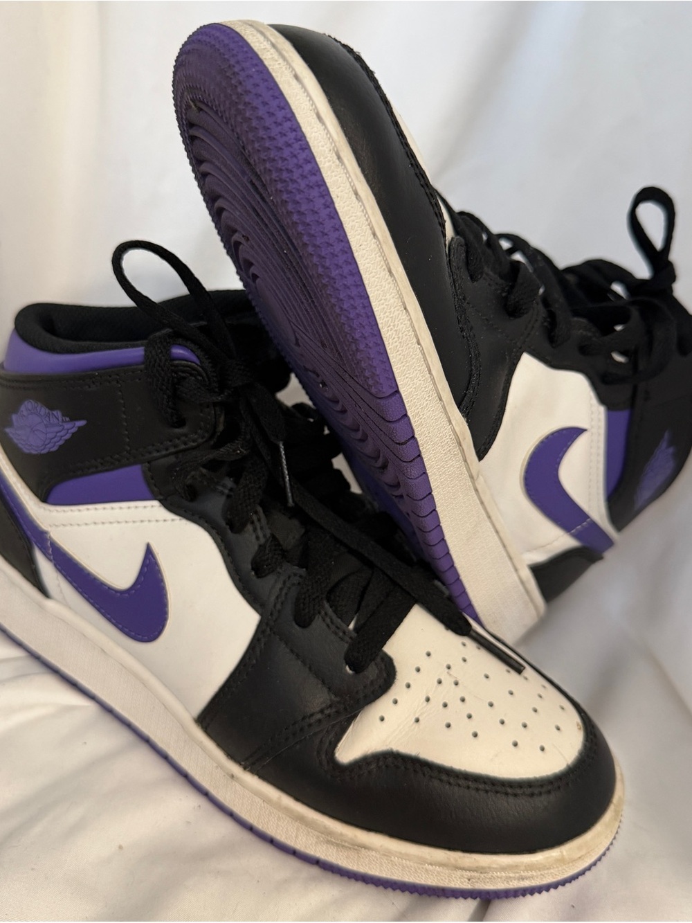 Jordan Kids Black White Purple High-Top Sneakers